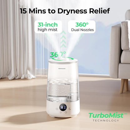 Homvana Humidifiers for Bedroom Home, 3.6 L Cool Mist Top-Fill 34H Super Long Time, Quiet 23dB, Baby Humidifier, Oil Diffuser for Large Room, House, Plant, Nursery, Office, BPA FREE, Ultrasonic (Grey)