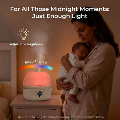 BOXING 3L Cool Mist Humidifier, Ultra Quiet 20dB for Bedroom, Baby & Office, Top Fill Air Humidifier for Home Office & Indoor Plants, 30H Runtime, Essential Oil Tray, Night Light, BPA-Free, White