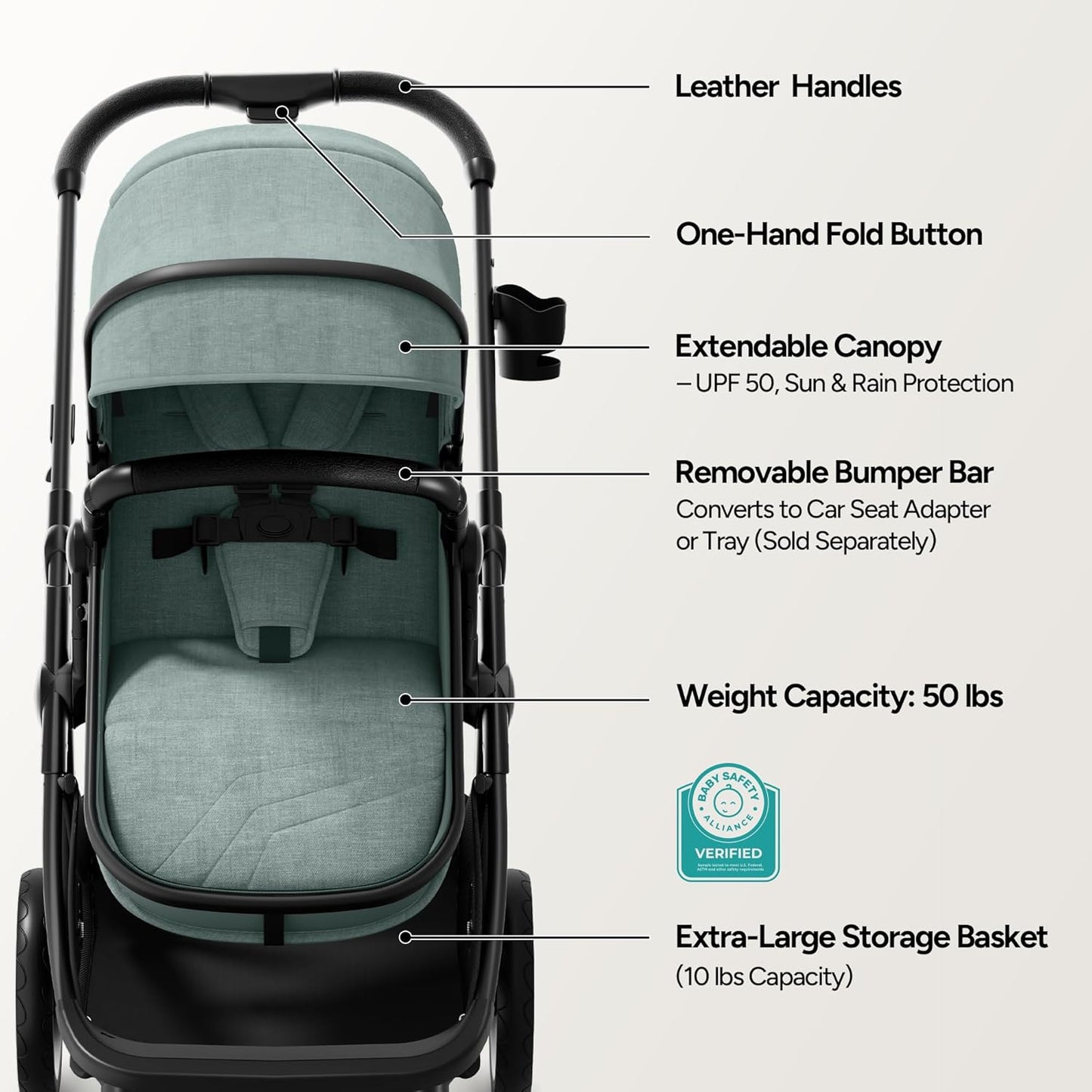 Mompush Baby Stroller, Convertible 2-in-1 with Bassinet Option, Infant Car Seat Compatible, Includes Adapter - Sturdy Full-Size Infant Stroller for Family Adventures