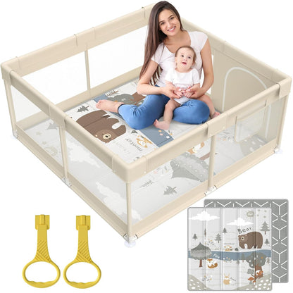 Fodoss Baby Playpen with Mat, Small Play Pen(47x47inch), for Babies and Toddlers, Pen Apartment, Yard Baby, Fence Area Playyard Activity Center (Dark Gray)