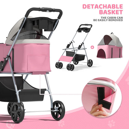 Magshion Compact Pet Stroller for Small-Medium Dogs/Cats up to 22lbs, 4-Wheel Lightweight Umbrella Shaped Portable Puppy Travel Jogger with Breathable Mesh, Cup Holder & Rear Storage, Black