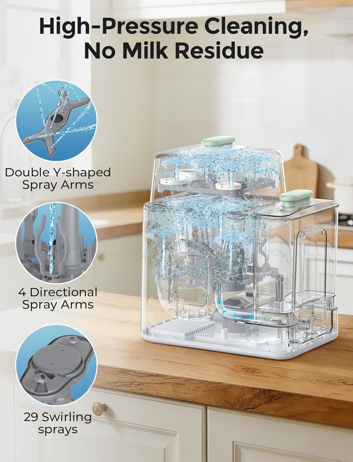 Xaproo Baby Bottle Washer, Sterilizer & Dryer, All-in-One Cleaning Machine for Bottles, Pump Parts & Baby Essentials, 19 Min Rapid Wash & Auto Mode, 60 Detergent Tablets Time-Saving & Effortless Care