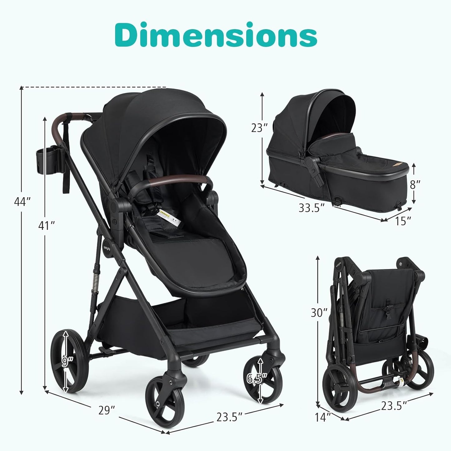 BABY JOY 2 in 1 Baby Stroller, High Landscape Convertible Bassinet Stroller with Reversible Seat, Net, Adjustable Canopy, Cup Holder, Foldable Pushchair Pram Stroller for Newborn Toddlers (Gray)