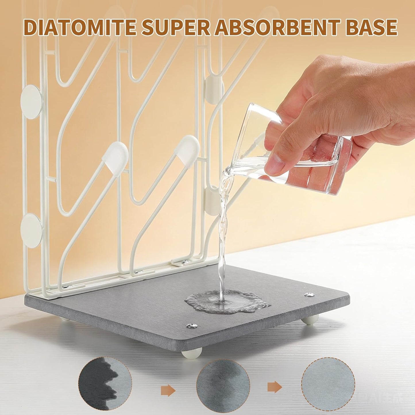 Taozun Bottle Drying Rack with 9 Hooks, Quick-Dry Diatomite Base with Stainless Steel Cup Stand, Vertical Space Saving Countertop Baby Organizer