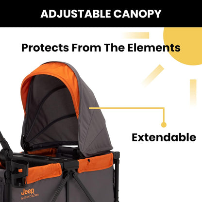 Jeep Sport All-Terrain Stroller Wagon by Delta Children - Includes Canopy, Parent Organizer, Adjustable Handlebar, Snack Tray & Cup Holders, Grey/Olive Green