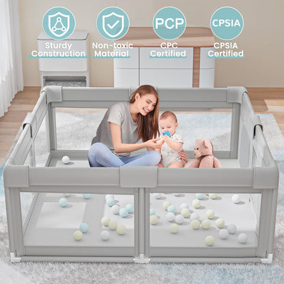 Hiaksedt Baby Playpen 50x50 Inch, Play Pens for Babies and Toddlers Baby Fence Play Yards for Indoor & Outdoor with Breathable Mesh Anti-Fall Playpen