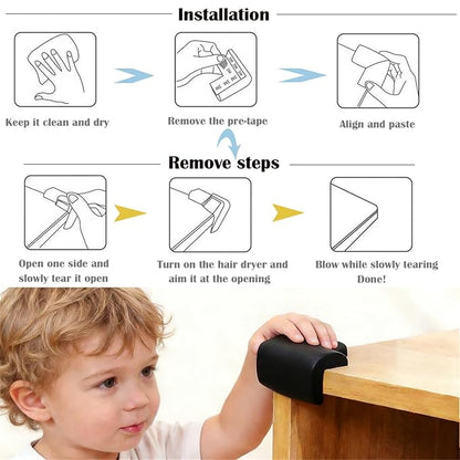 12 Pack Soft Corner Protector Baby Proofing Edge & Corner Guards, Furniture Safety Bumper for Table, Fireplace, Stair, Cabinet, (Black)