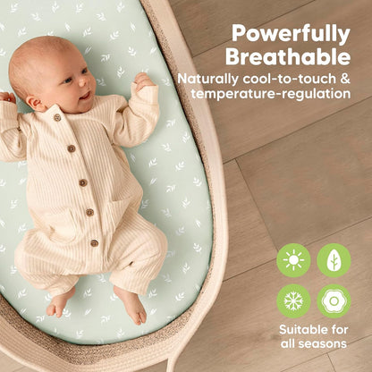 2-Pack Baby Bassinet Sheets Girl, Boy - 33x17 Viscose Derived from Bamboo Bedside Mattress Fitted Bassinet Sheets, Compatible with Halo Bassinest Swivel Sleeper, Baby Delight, Graco (Pecan)