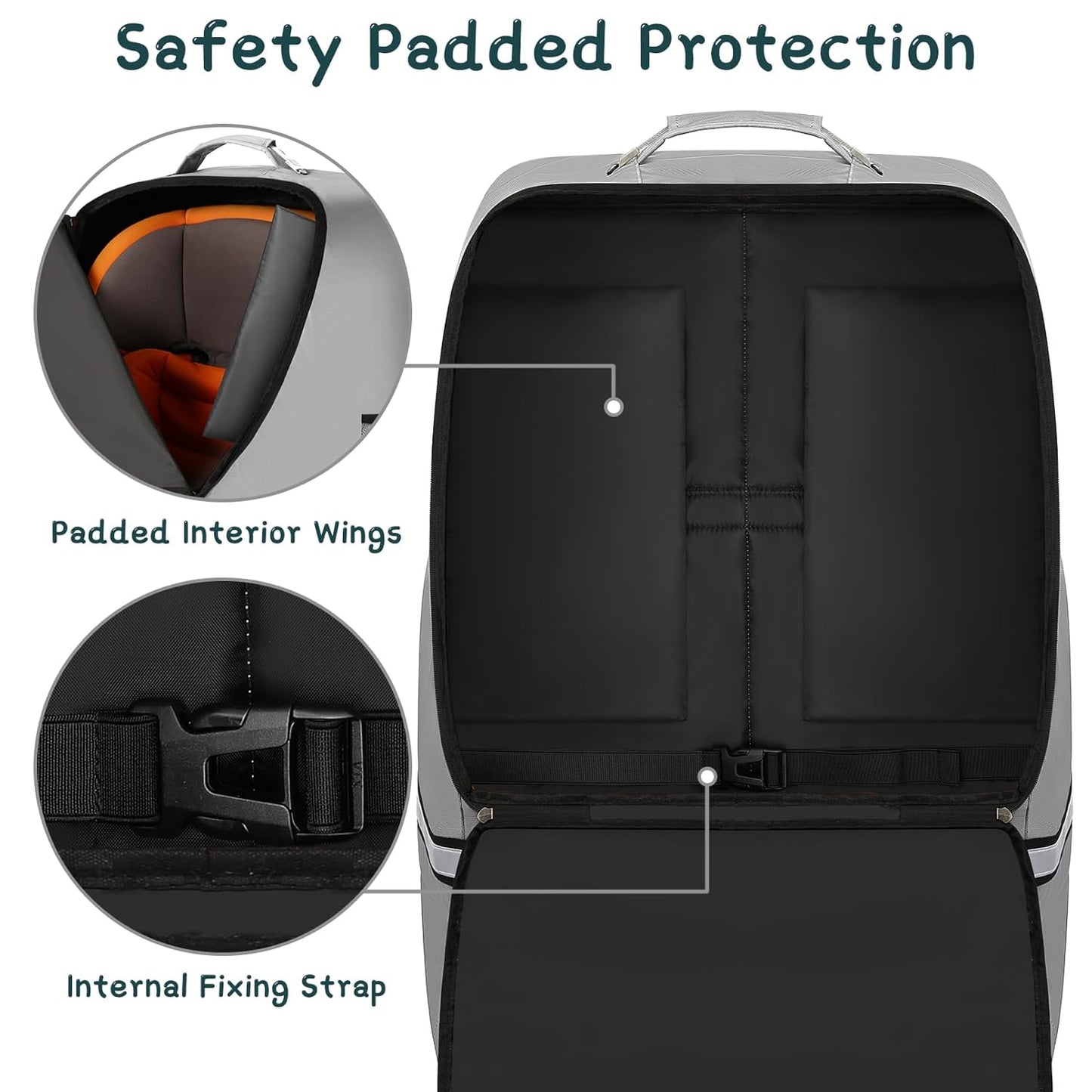 Car Seat Travel Bag,Padded Car Seats Backpack with Steel Cable Handle and Reflective Stripes, Large Durable Carseat Carrier Bag,Airport Gate Check Bag,Infant Seat Travel Bag with Shoulder Strap,Black