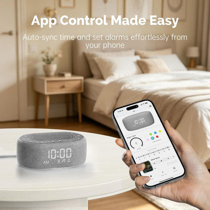 1Mii White Noise Sound Machine with Alarm Clock, Sound Machine for Sleep for Adults Baby, 30 Soothing Sounds, Smart App Controlled, Dimmable 7-Color Night Light, Sleeping Timer, 30 Volume Levels