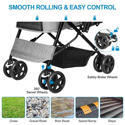 Lightweight Dog Stroller with Reversible Handle for Medium Small Dogs and Cats, Foldable Pet Stroller Travel Carriage with Large Storage Basket, 4 Wheels, Black