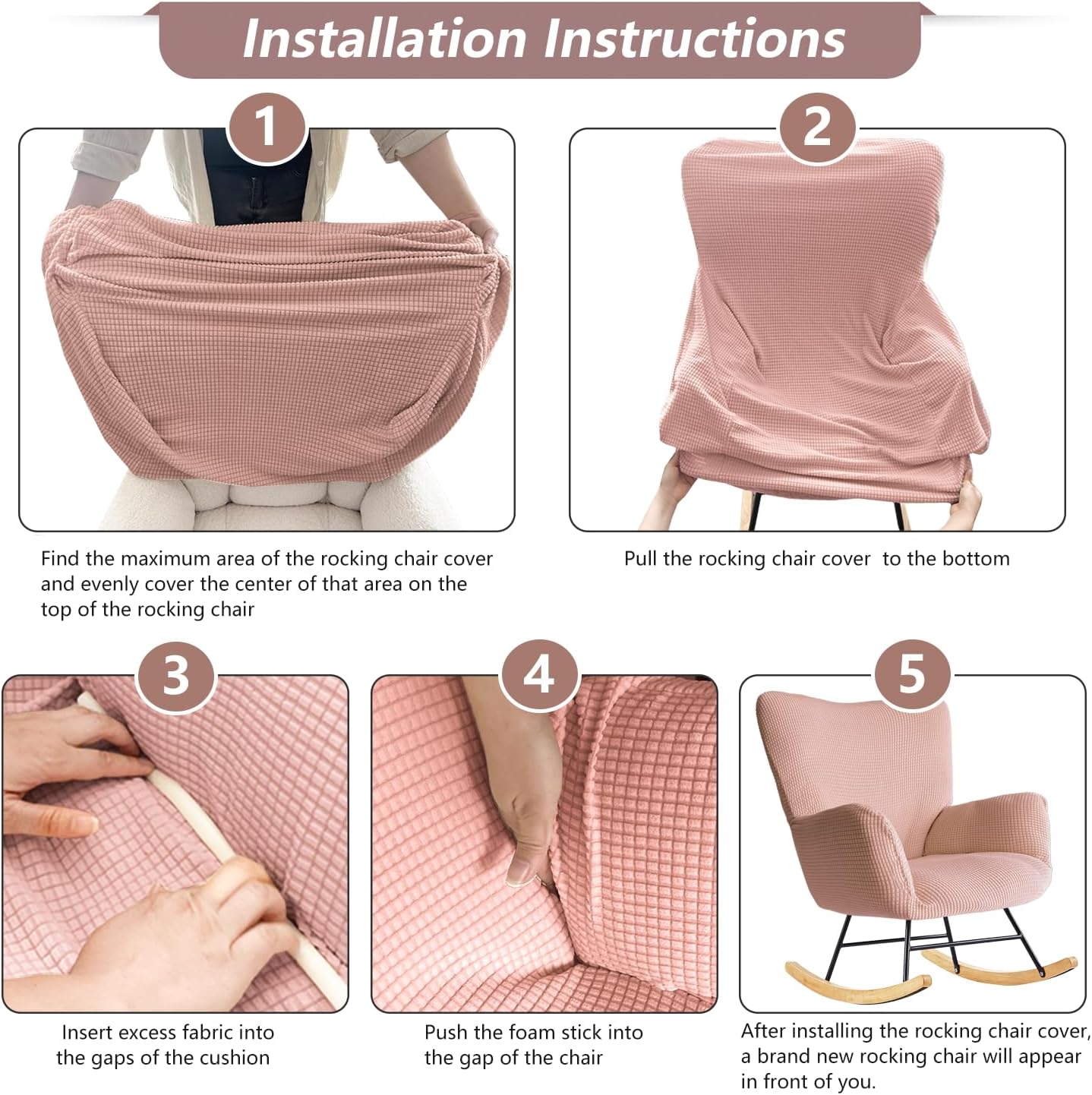 Nursery Rocking Chair Cover,1 Piece Glider Chairs Cover Slipcovers,Soft with Elastic Bottom Spandex Jacquard Small Checks,Furniture Protector Washable
