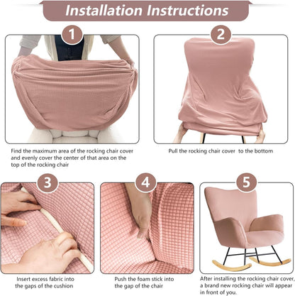 Nursery Rocking Chair Cover,1 Piece Glider Chairs Cover Slipcovers,Soft with Elastic Bottom Spandex Jacquard Small Checks,Furniture Protector Washable