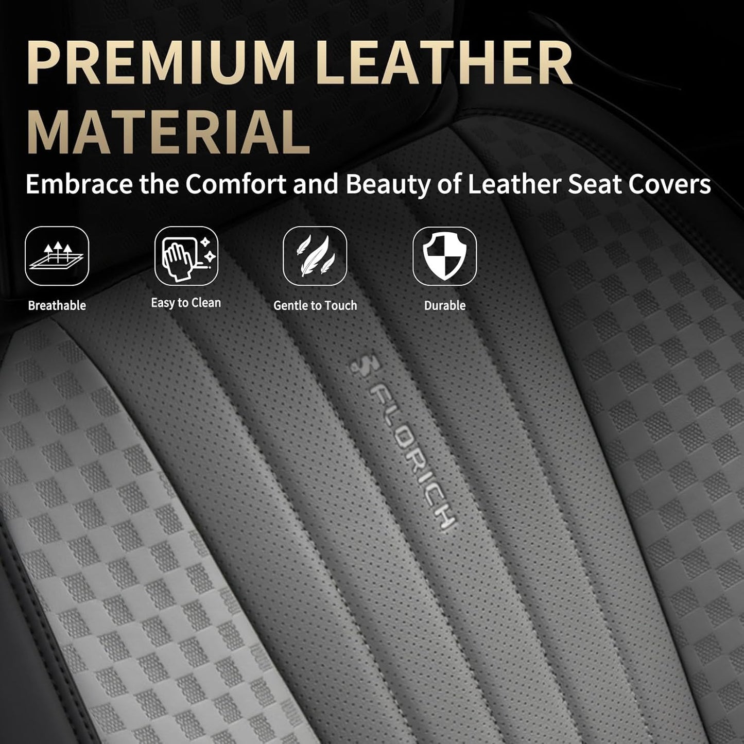FLORICH Car Seat Covers, Brown Leather Seat Covers for Cars, Faux Nappa Leather Automotive Seat Protectors, Car Seat Cushions Universal Fit for Most Sedans SUVs Trucks - Brown