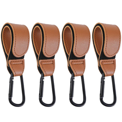 4 Pcs Leather Stroller Hook, Mommy Stroller Clip, Stroller Accessories Organizer Hook, Metal Hook for Strollers/Walkers/Mobility Scooter/Wheelchair/Rollator(Pink)