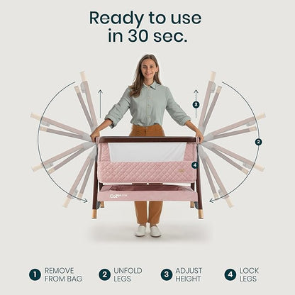 Tutti Bambini CoZee® Luxe Bedside Bassinet & Sleeper - Baby Bassinets Bedside Sleeper, Portable Crib & Adjustable Crib for Newborns, Travel Case, Must-Have Baby Essentials, 0-6 Months (Walnut/Blush)