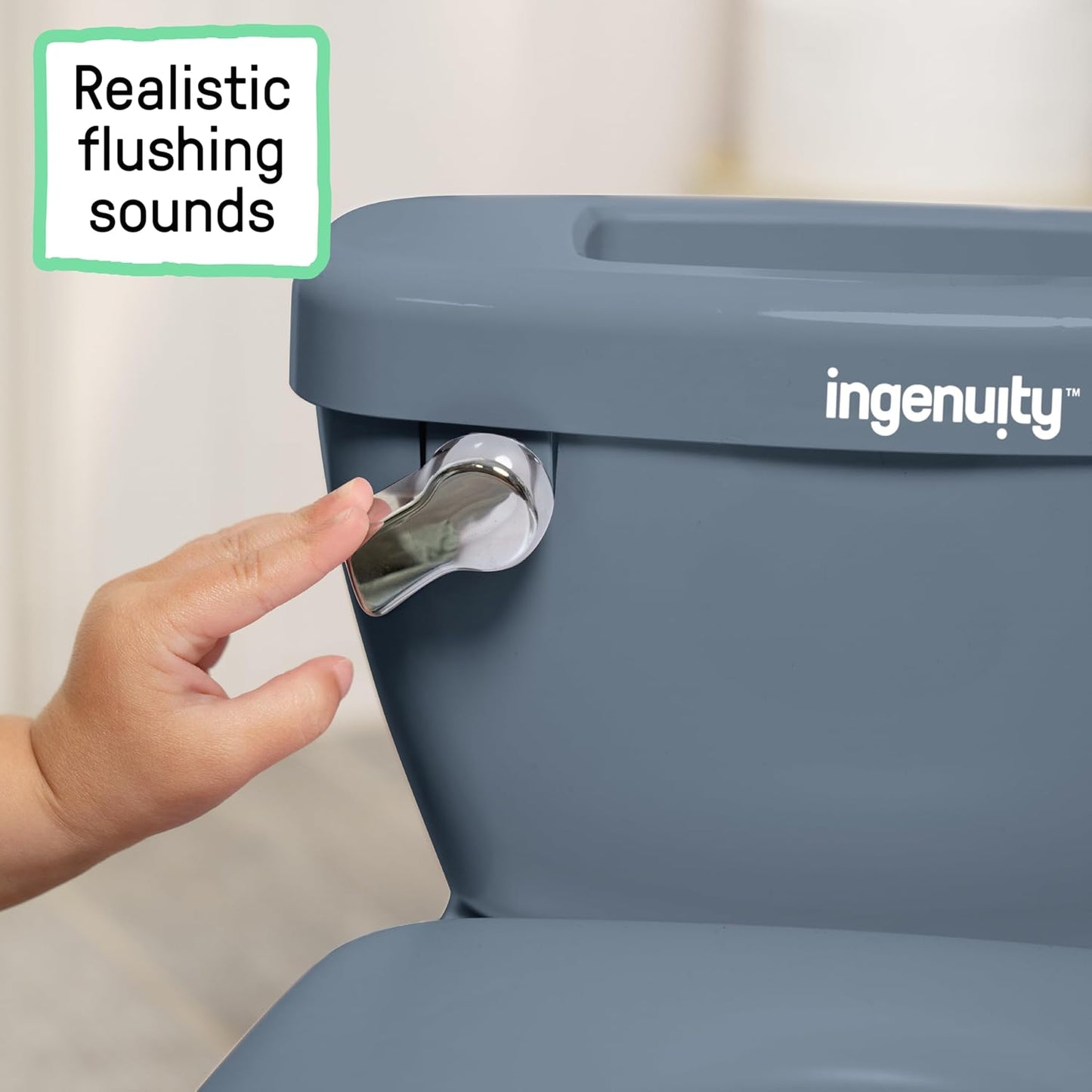 Ingenuity My Size Potty Pro 2-in-1 Potty Training Toilet, Floor Potty with Removable Potty Seat for Standard Toilets, Realistic Flushing Sound, For Toddlers Ages 18+ months, Up to 50 lb