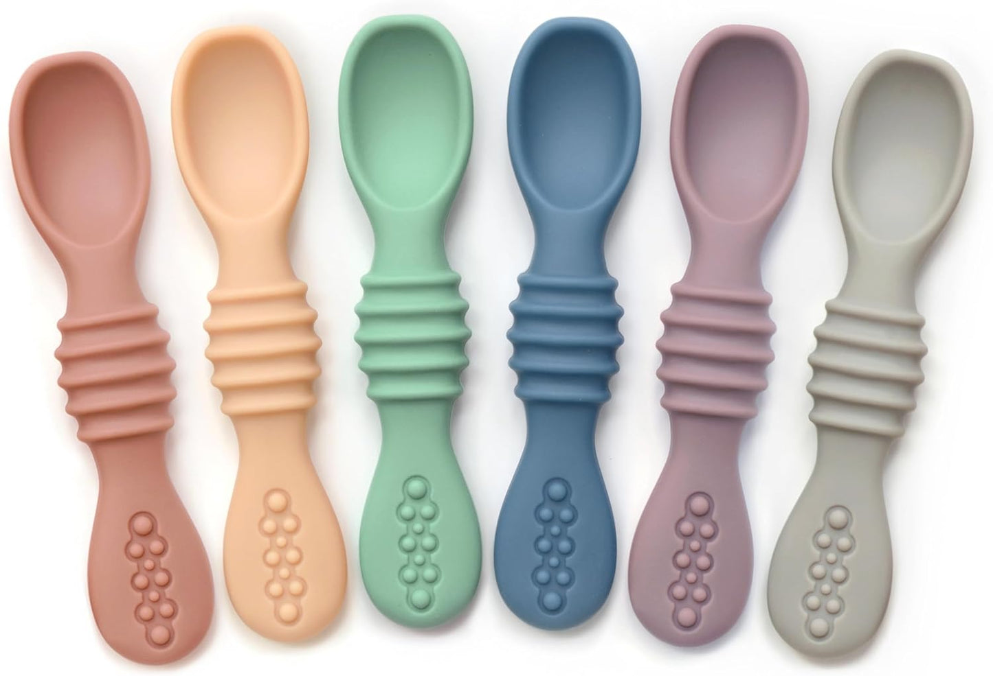 PrimaStella Silicone Chew Spoon Set for Babies and Toddlers | Safety Tested | BPA Free | Baby Spoon 6 Pack (Blue/Green)