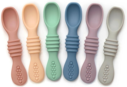 PrimaStella Silicone Chew Spoon Set for Babies and Toddlers | Safety Tested | BPA Free | Baby Spoon 6 Pack (Blue/Green)