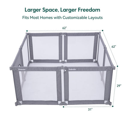 Babelio Foldable Baby Playpen 46" × 46", Portable Playard for Babies and Toddlers, Parents' Picks Awards Winner, No Assembly Required, Indoor & Outdoor Kids Safety Play Pen Area, Travel Fence, Grey