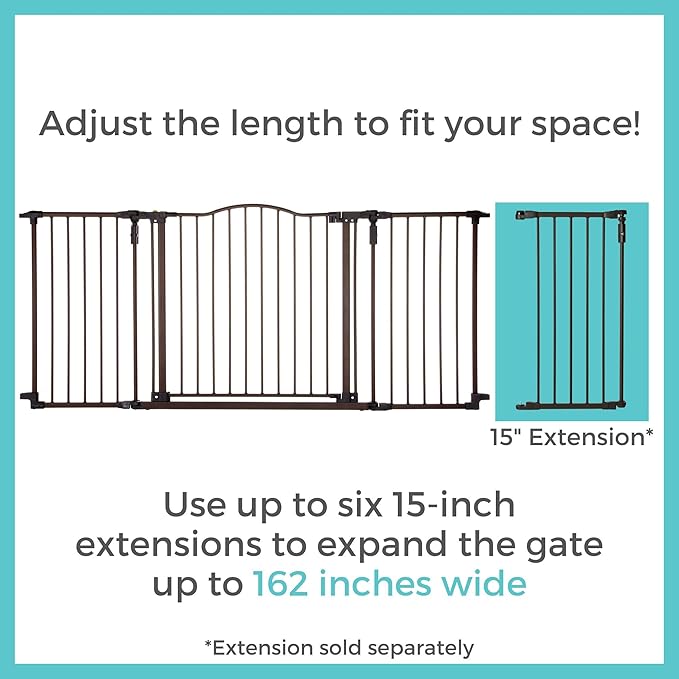 Toddleroo by North States - Deluxe Décor Safety Gate: Hardware Mounted Extra Wide Metal Baby Gate - Adjustable Child Gate - 38.3 to 72 Inches Wide - 30 Inches Tall - Matte Bronze