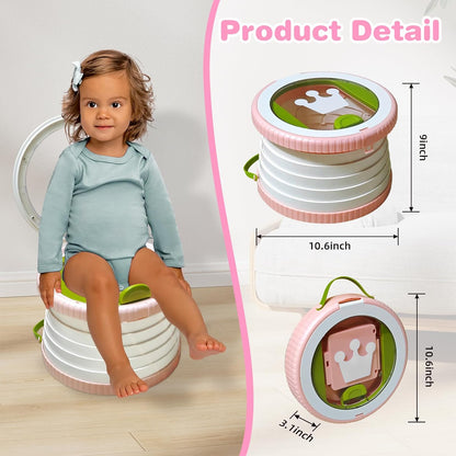 Portable Potty Chair for Toddlers with Splash-Proof Design, Foldable Travel Potty with Bag & 30 Refills - Kids Toilet for Car, Camping, Indoor - Easy Clean Baby Potty Training Seat(Red-blue)