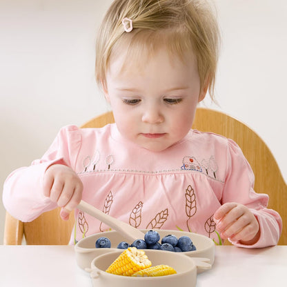 Qshare Powerful Suction Plates for Baby and Toddler,Baby Divided Plate,Thanksgiving Plates with Fork and Spoon,Duck Baby Plate Non-Slip,BPA Free,Microwave & Dishwasher Safe (Orange)