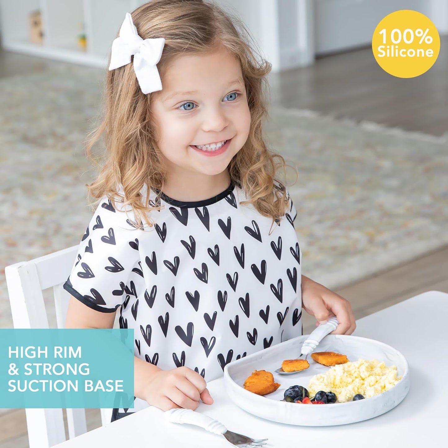 Bumkins Toddler and Baby Suction Plate, Divided Grip Dish for Babies and Kids, Baby Led Weaning, Feeding Supplies, Sticks to Tables and Highchairs, Platinum Silicone, for Chidren 6 Months, Gray