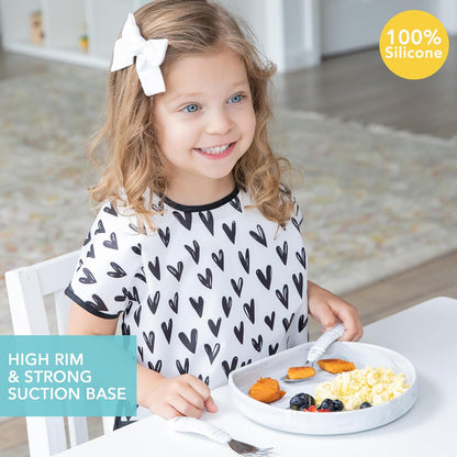 Bumkins Toddler and Baby Suction Plate, Divided Grip Dish for Babies and Kids, Baby Led Weaning, Feeding Supplies, Sticks to Tables and Highchairs, Platinum Silicone, for Chidren 6 Months, Gray