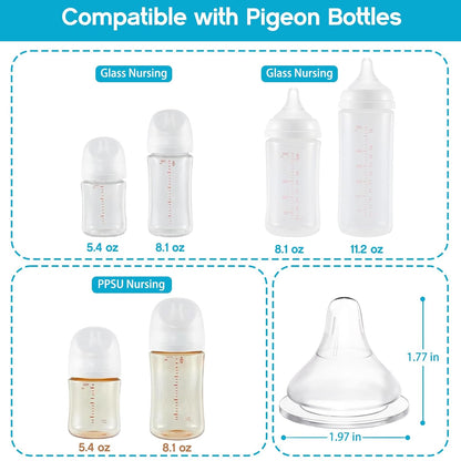 Silicone Bottle Nipples Compatible with Pigeon Bottles, Replacement Soft Nipple for Baby 6+ Months, Anti-Colic, BPA-Free, Fast Flow, Size L, 4-Pack
