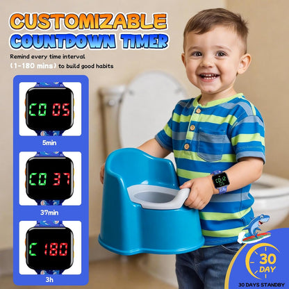 Potty Training Watch and Board Book for Kids: Water Resistant Potty Watches for Toddler Boys Rechargeable Toilet Reminder Dinosaur Toddler Watch 1-3 Birthday Gifts for 2 3 4 Year Old Boy (Blue)
