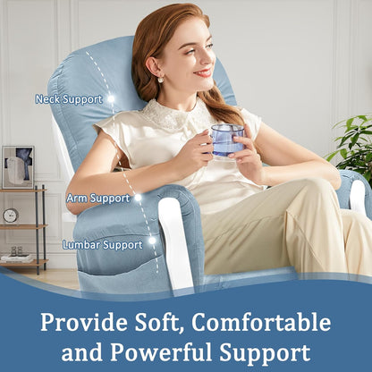 BECHAEO 5PCS Suede Glider Rocker Replacement Cushions with Ottoman Cover Thicken Soft Rocking Chair Cushion Set for Indoor Nursery Glider Rocking Chair, Blue