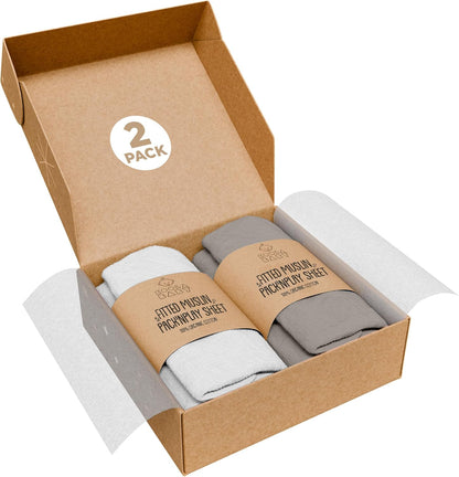 Bassinet Sheet for Bassinet Mattress - 100% Organic Jersey Knit Cotton - Snuggly Soft & Cozy Sheets Fitted for Oval Rectangle & KoolaBaby Bedside Sleeper - White & Grey 2 Pack