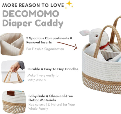 DECOMOMO Baby Caddy Organizer, Mother's Day Diaper Caddy Basket, Baby Baskets for Baby Shower (Spiral Beige & White, Large)