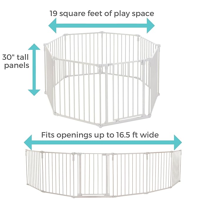 Toddleroo by North States - 3 In 1 Metal Superyard Baby Play Yard: 8 Panel Playpen, Gate, or Extra Wide Fence - Encloses Up to 19 Square Feet - 30 Inches Tall - Taupe
