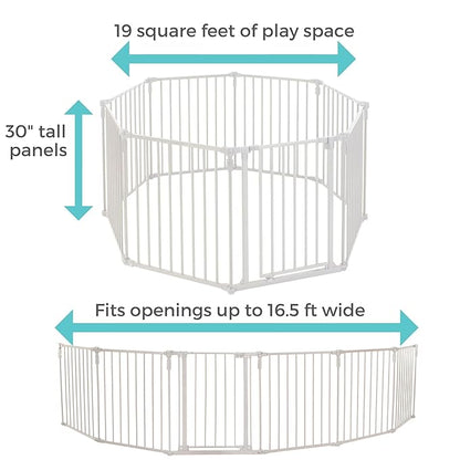 Toddleroo by North States - 3 In 1 Metal Superyard Baby Play Yard: 8 Panel Playpen, Gate, or Extra Wide Fence - Encloses Up to 19 Square Feet - 30 Inches Tall - Taupe