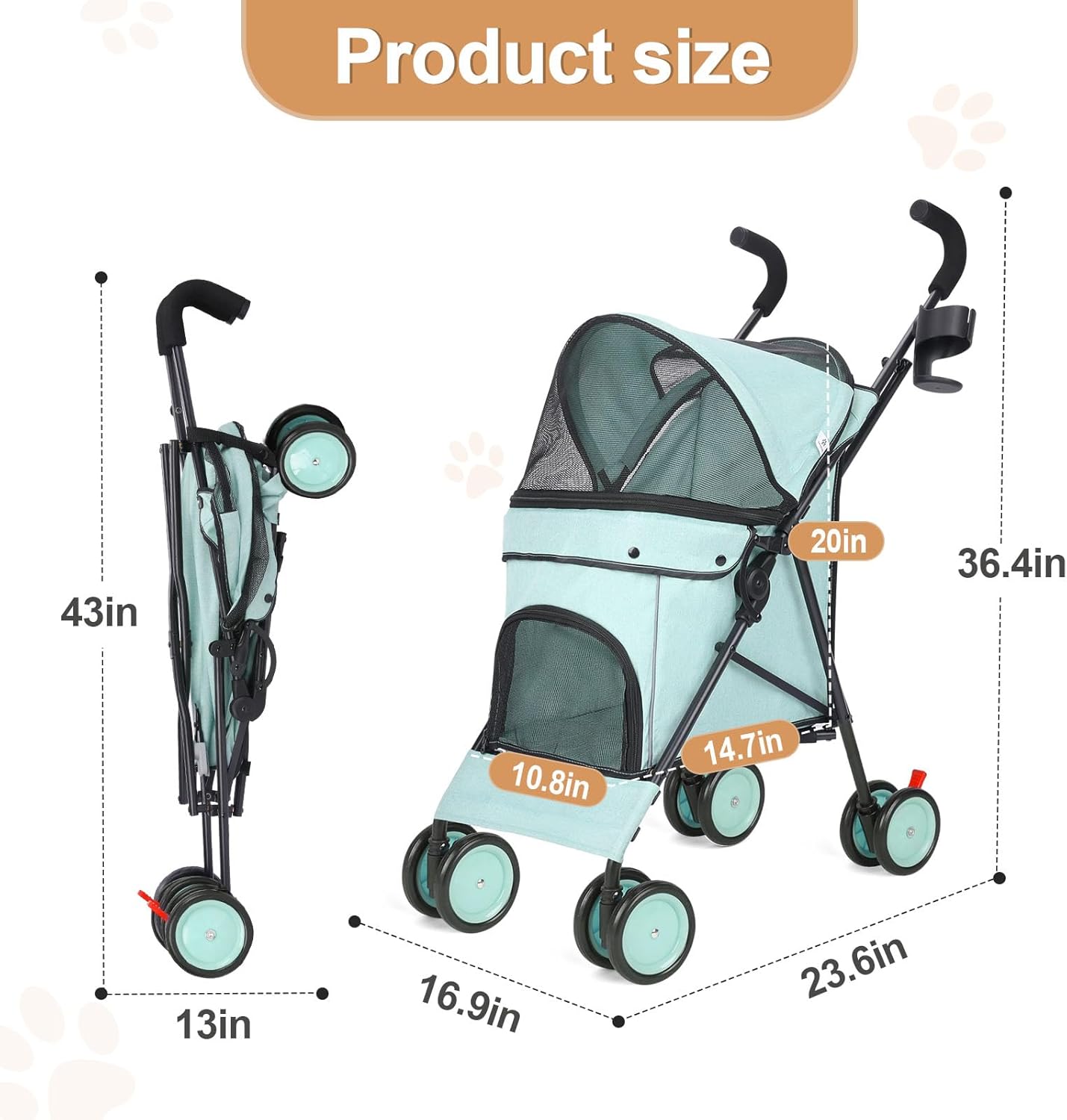 Wedyvko Travel Portable Dog Stroller, Pet Stroller for Small Puppy Dogs & Cats, Up to 33 lbs, Black