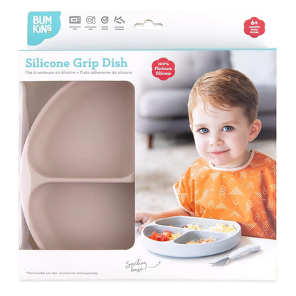 Bumkins Toddler and Baby Suction Plate, Divided Grip Dish for Babies and Kids, Baby Led Weaning, Feeding Supplies, Sticks to Tables and Highchairs, Platinum Silicone, for Chidren 6 Months, Gray