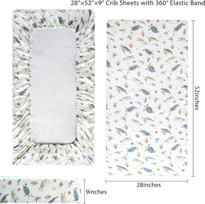 LifeTree Crib Sheets for Baby Unisex - Muslin Fitted Crib Sheets Toddler Bed Sheet, 70% Viscose from Bamboo and 30% Cotton, Fits Mini Crib & Pack and Play Playard, Bear, 26in x 38in