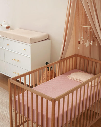 Blissful Diary Muslin Bassinet Sheets for Baby Girls Boys, Boho Soft Cotton Fitted for Oval Hourglass Rectangle Mattress, 2 Pack(Sunshine&Brown)