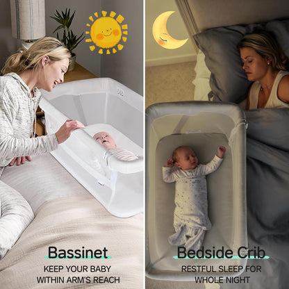 Cowiewie Bassinet Bedside Sleeper,Baby Bassinet Slides Over Bed,5-Position Height Adjustment & Breathable All-Mesh Wall Bedside Bassinet for Baby,Space-Saving Bedside Crib, Height(37.4-41.3"), White