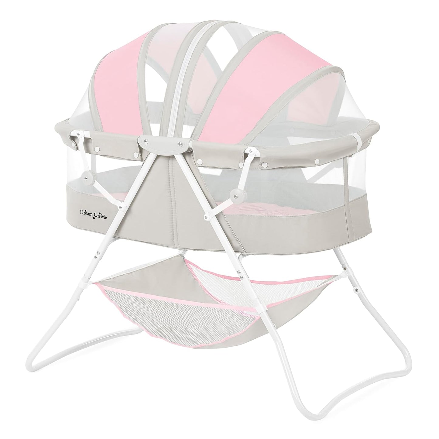 Dream On Me Karley Bassinet, Award Winner Lightweight Travel Baby Bassinet, Foldable Bedside Sleeper, Adjustable Double Canopy, Spacious Design, Soft Fabric, Storage Basket – Blue and Grey