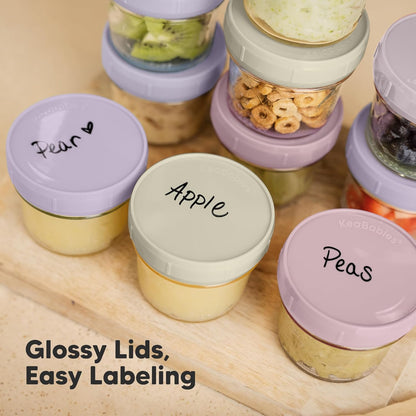 KeaBabies 12pk 4oz Glass Baby Food Containers with Lids - Leak-Proof, Microwavable Small Glass Jars, Baby Purees & Toddler Snack Storage Containers, BPA-Free, Dishwasher & Freezer Safe (Nord)