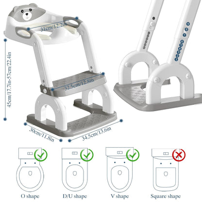 Potty Training Seat with Ladder for Toddlers, 2-in-1 Adjustable Potty Training Toilet for Kids Boys Girls with Splash Guard, Waterproof Cushion, Anti-Slip Pad Step Stool - Dark Blue