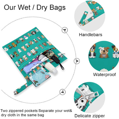visesunny Colorful Donut Candy 2Pcs Wet Bag with Zippered Pockets Washable Reusable Roomy for Travel,Beach,Pool,Daycare,Stroller,Diapers,Dirty Gym Clothes, Wet Swimsuits, Toiletries