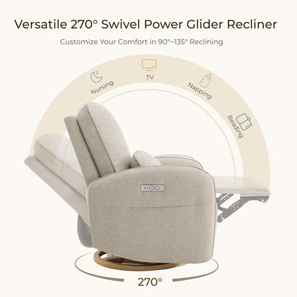 CHITA Power Nursery Glider Recliner Chair, Electric Swivel Rocker Recliner for Adults, Rocking Chair with Removable Lumbar Pillow for Living Room, FSC Certified, Fabric in Linen