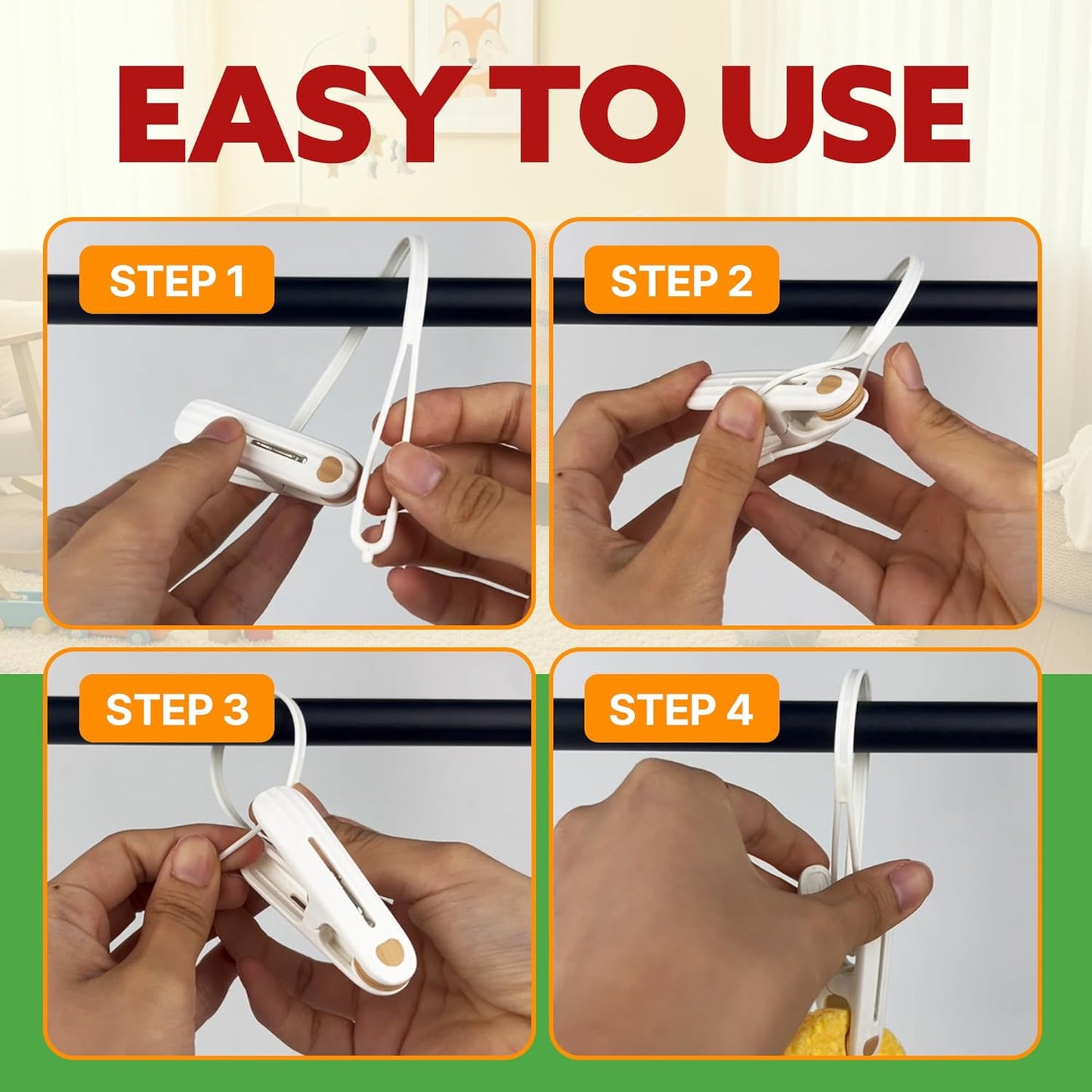 HASHI Baby Clothes & Pants Clips, Non-Slip Hanger Clips with Strong Grip, Space-Saving Organizer for Baby & Toddler Laundry, Closet, Socks, Stroller, Travel & Drying Rack (60, Standard)