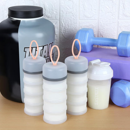 Accmor 2 Pcs Protein Powder Container to Go with Funnels Stand, 4 Compartments Stackable Protein Powder Dispenser for Workout, Fitness, Travel