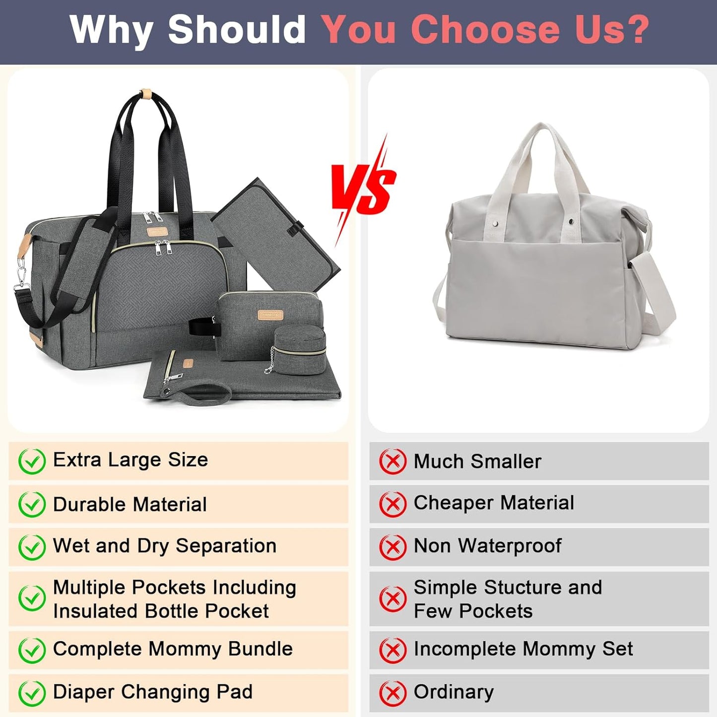 ITIEZY Diaper Bag Tote for Baby - Large Mommy Bag with Portable Changing Pad Pacifier Case, Hospital Bags Travel Baby Bag