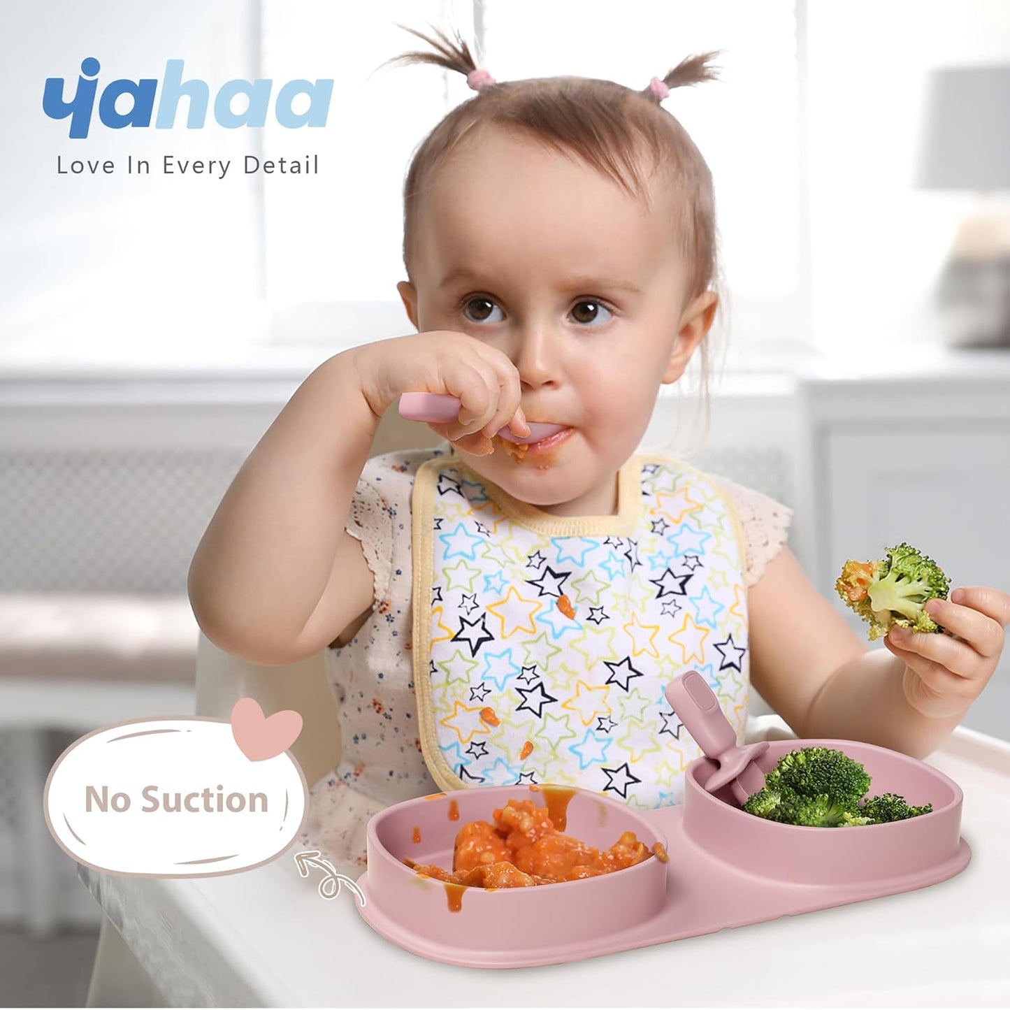 Baby Plates with Suction with Forks and Spoons, Foldable Silicone Toddler Plates, Baby Travel Essential, Microwave & Dishwasher Safe, Purple
